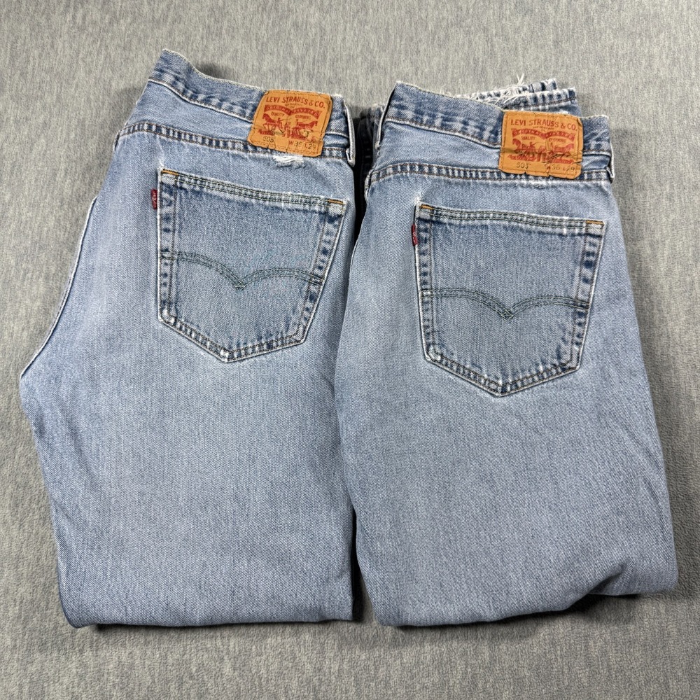 Levi's 505 Jeans Men W36 L29 Blue Regular Straight Fit Denim Light Wash Workwear